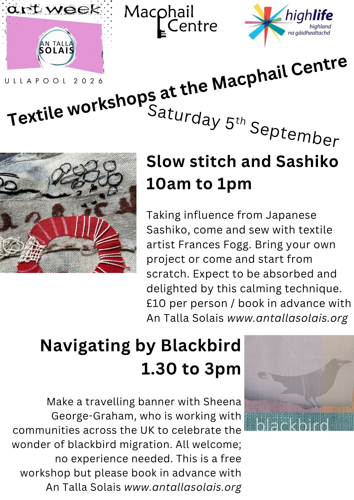 Art week 2026 Textile workshops